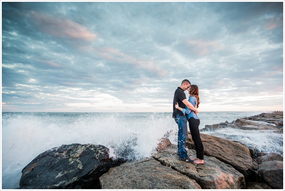 Waves crashing engagement phtography narragansett, RI