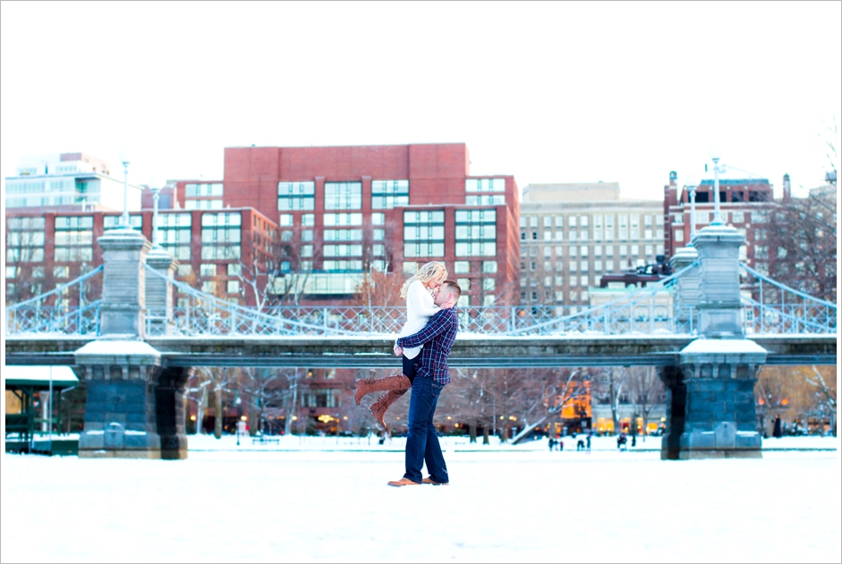 Boston Public Gardens winter engagement photography frozen adorable couple