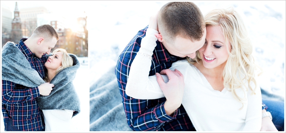 snuggling winter warm cold engagement boston wedding photography snowing
